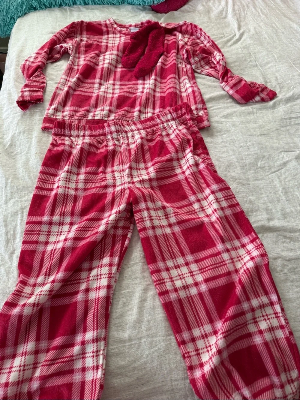 Girls Cozy Pink Plaid Fleece Pajama Set